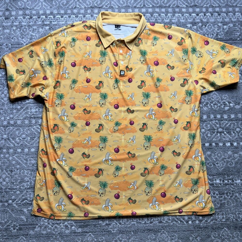 Greater Half Golf Polo Shirt Men's 4XL XXXXL Yellow Fruit Pineapple Banana